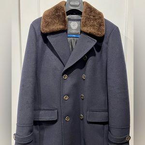 NWOT Vince Camuto Navy Wool Blend Peacoat Removable Fur Collar XL
